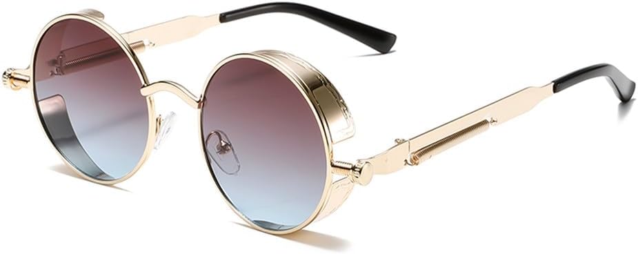 

Круглые панк-солнцезащитные очки для мужчин, модные винтажные многоцветные градиентные солнцезащитные очки, стильные классические роскошные очки LVTFCO, Golden-grey Blue