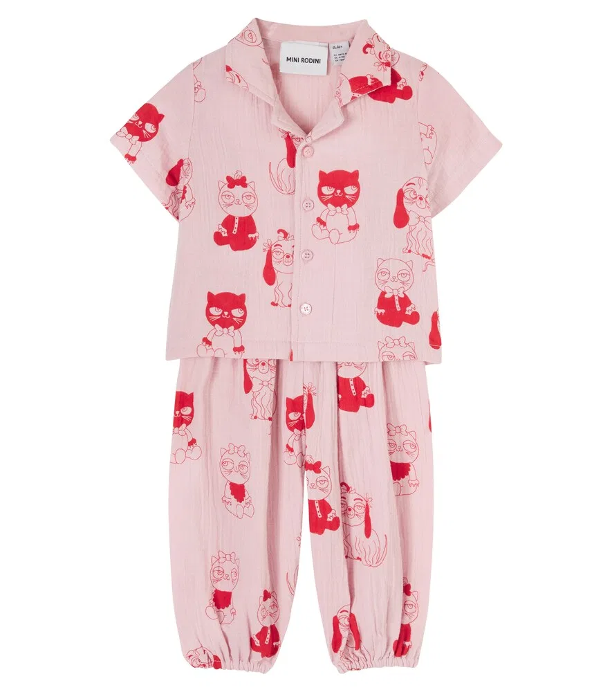 Комплект из хлопковой рубашки и штанишек для малышей Baby Mini Mini Rodini, розовый