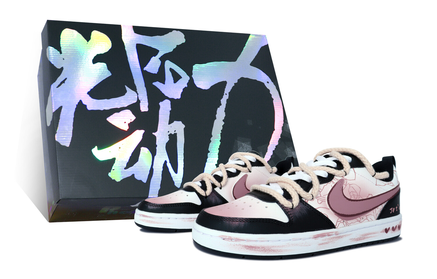 

Кроссовки Nike Court Borough Skateboarding Shoes Women's Low-top Black/pink/white, розовый