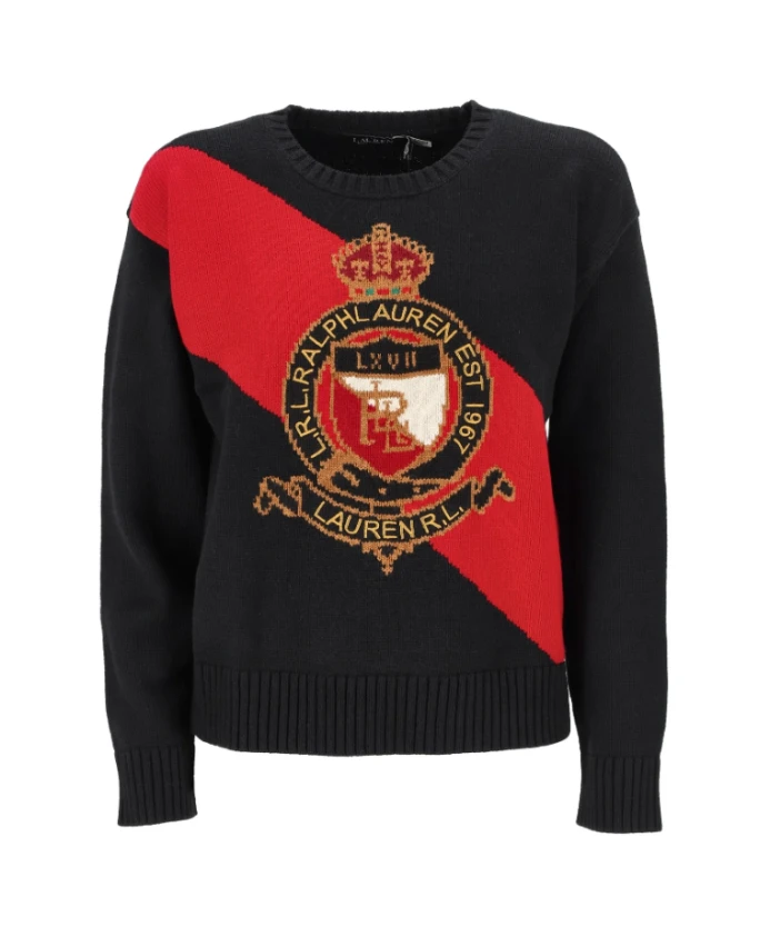 

Хлопковый свитер с цветовыми блоками и гербом Ralph Lauren, черный