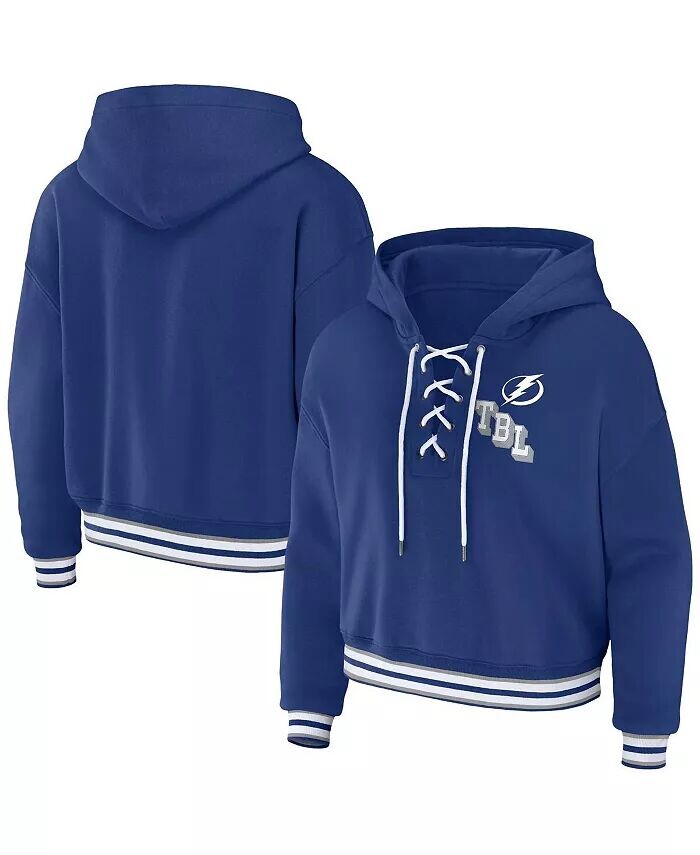

Женский синий пуловер с капюшоном Tampa Bay Lightning на шнуровке Wear By Erin Andrews