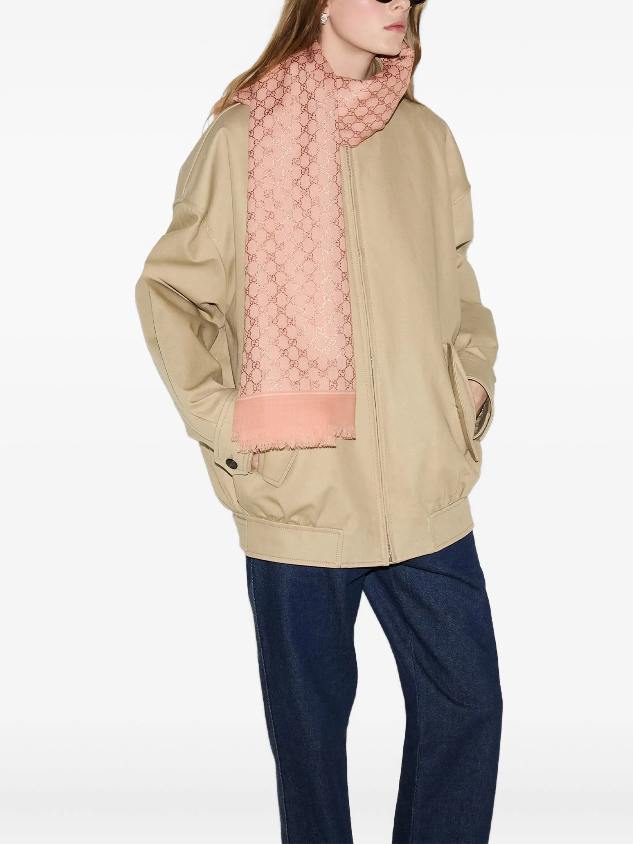 

Шарф с бахромой и логотипом Gucci, розовый