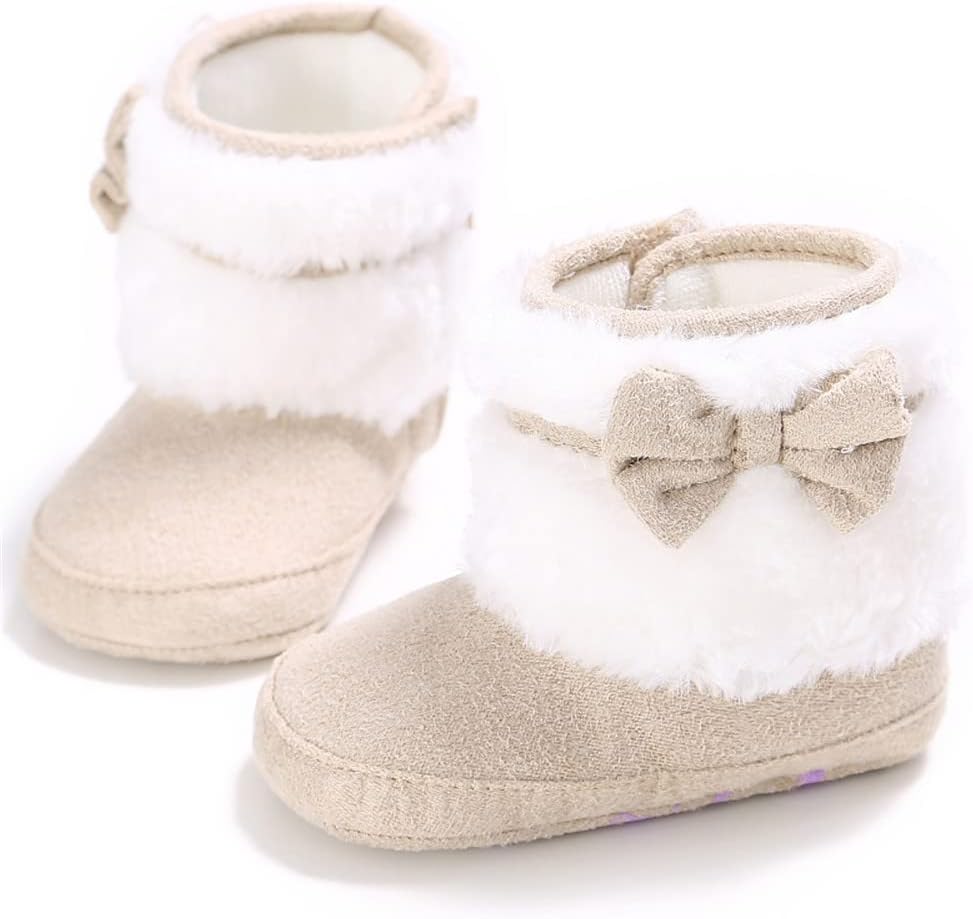 

Ботинки для новорожденных мальчиков и девочек E-FAK, зимние снежные с бантиком, с мягкой подошвой, противоскользящие, теплые, для малышей и начинающих ходить, 04 Beige