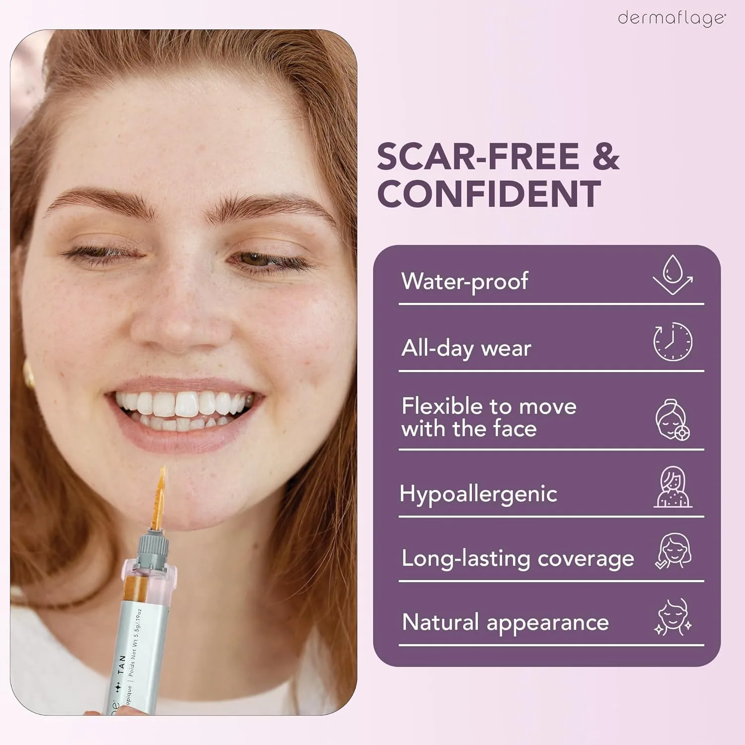 Набор для заполнения рубцов Dermaflage Scar Filler Kit - Tan - Глубокое маскирование рубцов и водостойкий консилер для рубцов от акне, морщин и рубцов типа «ледяной иглы», запас на 1 месяц., Tan — фото 3