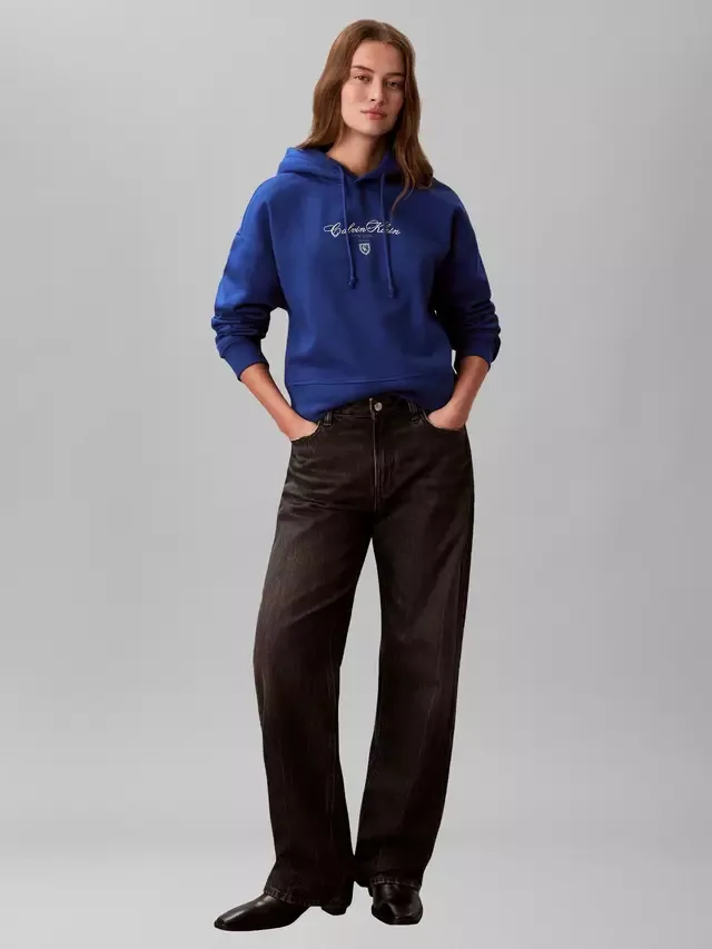 Худи с укороченным принтом и логотипом Script Logo Calvin Klein, Admiral Blue