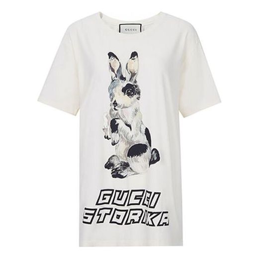 

Футболка (WMNS) Gucci Bunny Pattern Crewneck Short Sleeve For White, кремовый