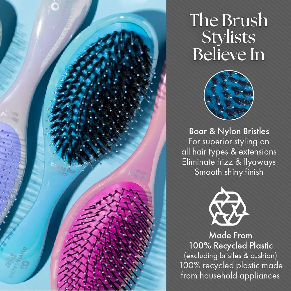 Olivia Garden OG Brush Styler с щетиной из кабана и нейлона - расческа для мужчин, женщин и детей, для влажных и сухих волос, подходит для всех типов волос, разглаживает и придает блеск, Opal Blue — фото 4