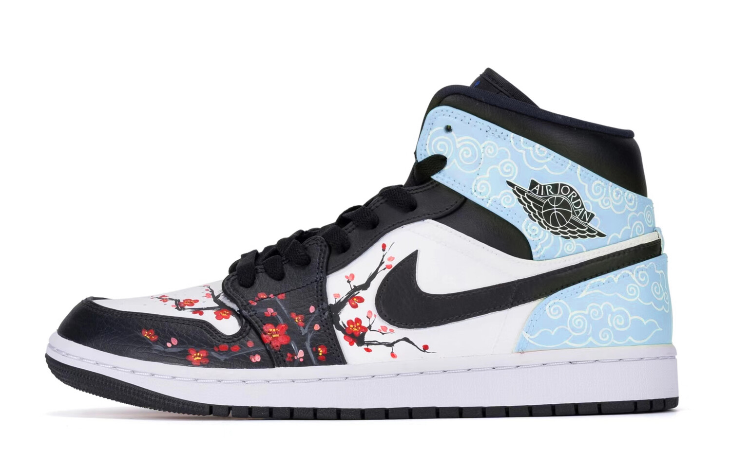 Кроссовки Air Jordan 1 Vintage Basketball Shoes Men Mid-top White/Red/Blue, черный/белый/красный/синий — фото 2