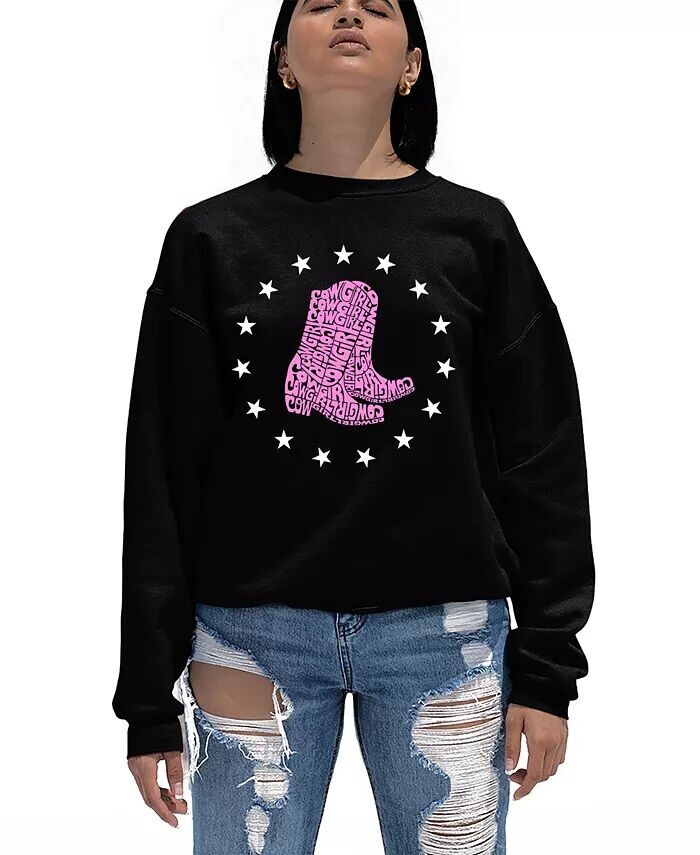 

Женская ковбойская обувь Word Art Crewneck Толстовка LA Pop Art, черный