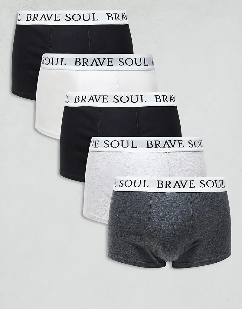 

5 пар боксеров с логотипом на поясе черного, серого и белого цвета Brave Soul