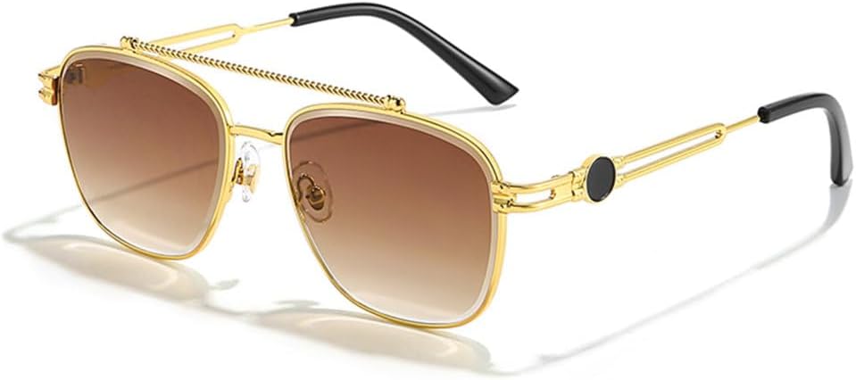 

Мужские солнцезащитные очки с квадратными плоскими двойными перемычками, металлическая оправа, модный винтажный стиль, женские очки с защитой от УФ-излучения UV400, деловые очки generic, C04-gold Brown