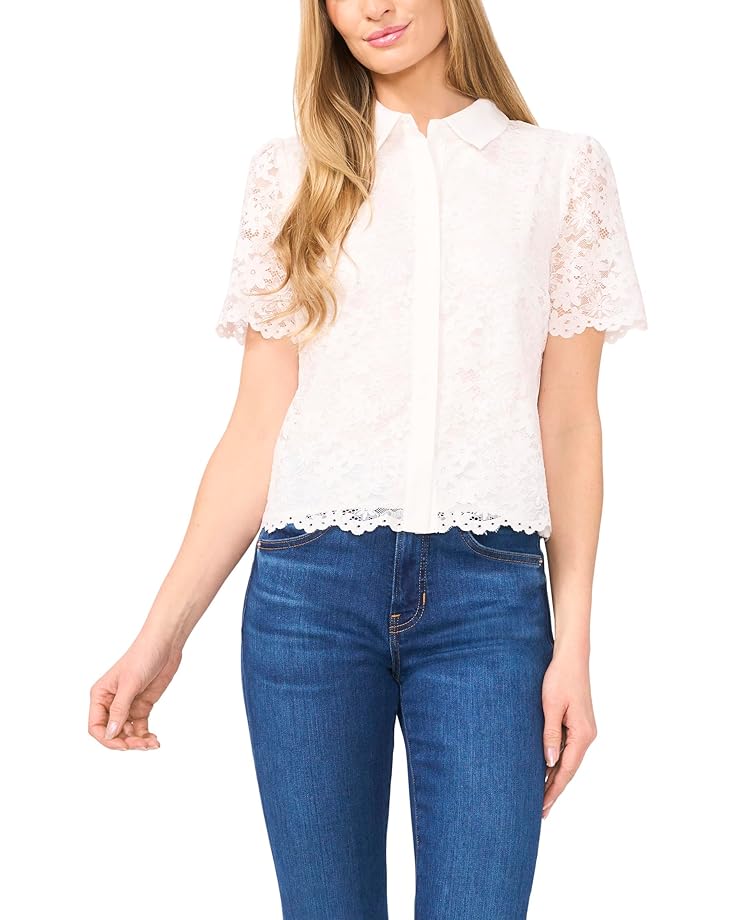 

Рубашка CeCe Lace Short Sleeves Hidden Placket Shirt, цвет New Ivory