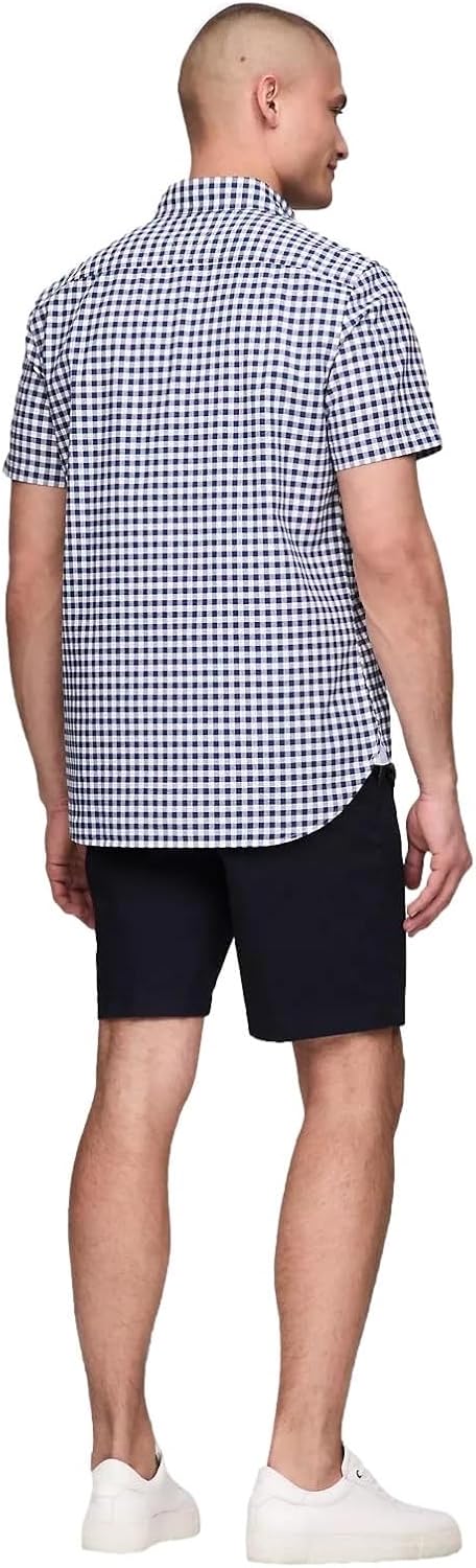 Мужская рубашка-оксфорд с коротким рукавом, классического кроя, Tommy Hilfiger, коллекция 2024, размер S, белый, Gingham Navy. — фото 4
