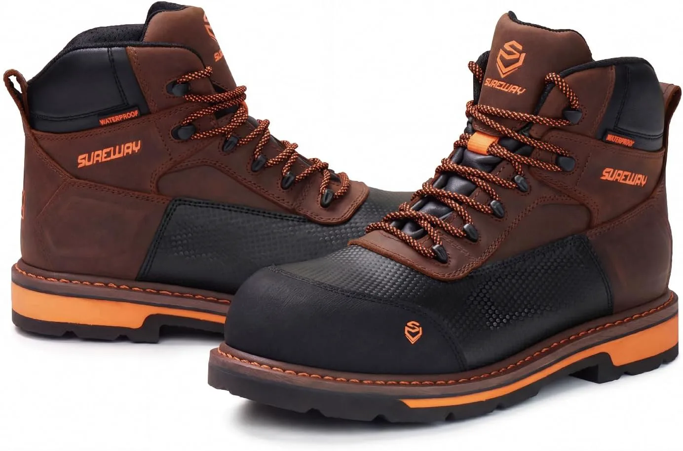 

Мужские рабочие ботинки SUREWAY, 6", водонепроницаемые, с жесткой подошвой Goodyear, маслостойкие, противоскользящие, из кожи Crazy Horse, коричневый