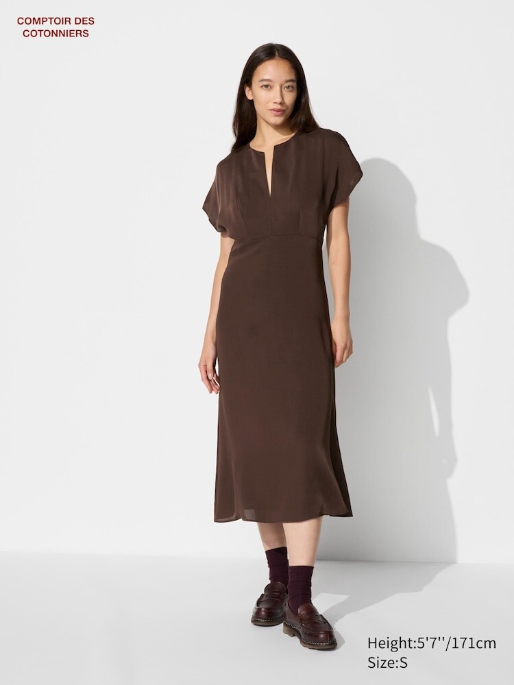 

Длинное платье с v-образным вырезом и длинными рукавами Uniqlo, цвет 39 коричневый