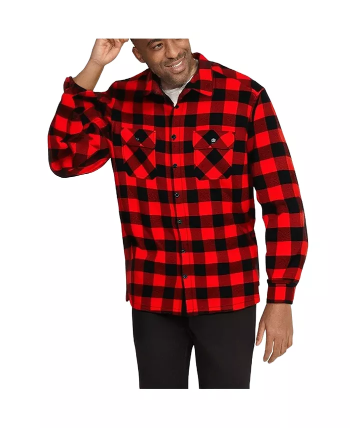 

Большая и высокая флисовая куртка-рубашка из шерпы Kingsize, красный