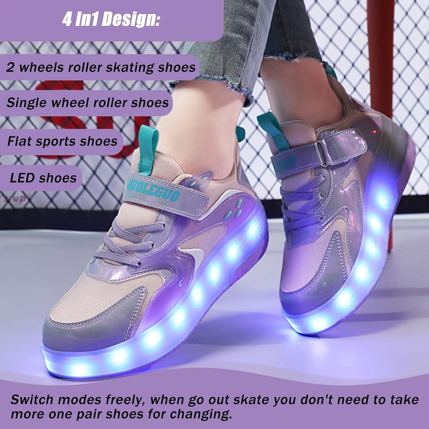 

Детские роликовые кроссовки Aikuass с USB-подзарядкой и светящейся LED-подсветкой для мальчиков и девочек, розовый