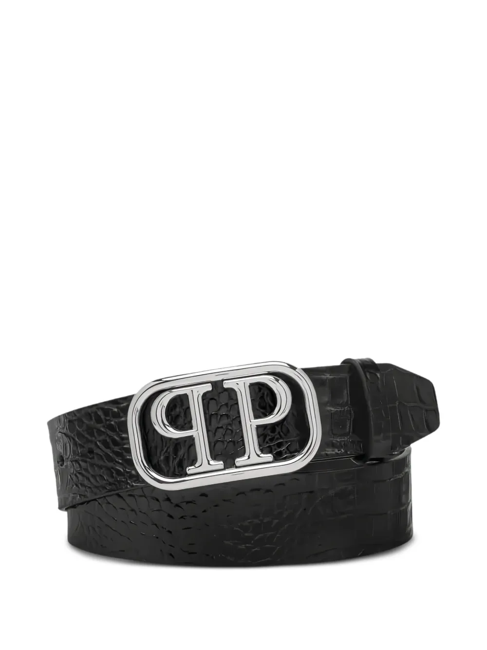 

Ремень с логотипом и эффектом крокодила Philipp Plein, черный