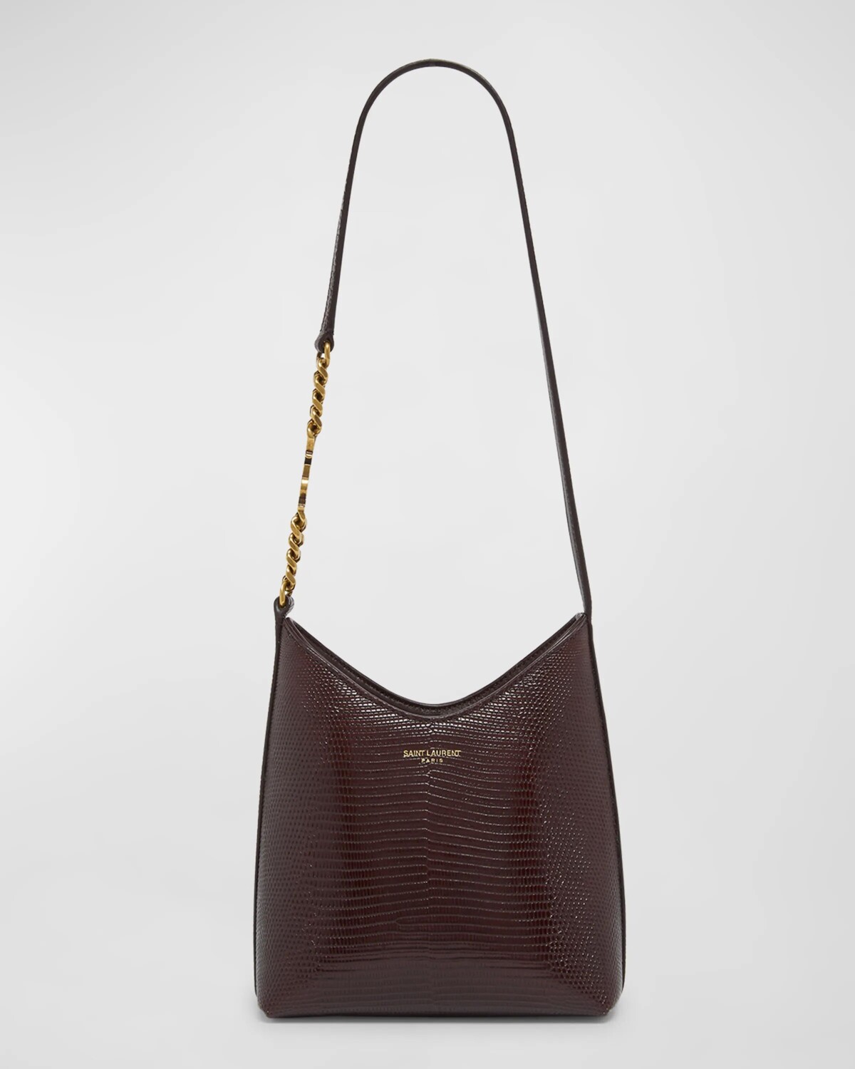 

Мини-сумка на плечо из блестящей кожи с тиснением под ящерицу Saint Laurent, цвет Bordeaux