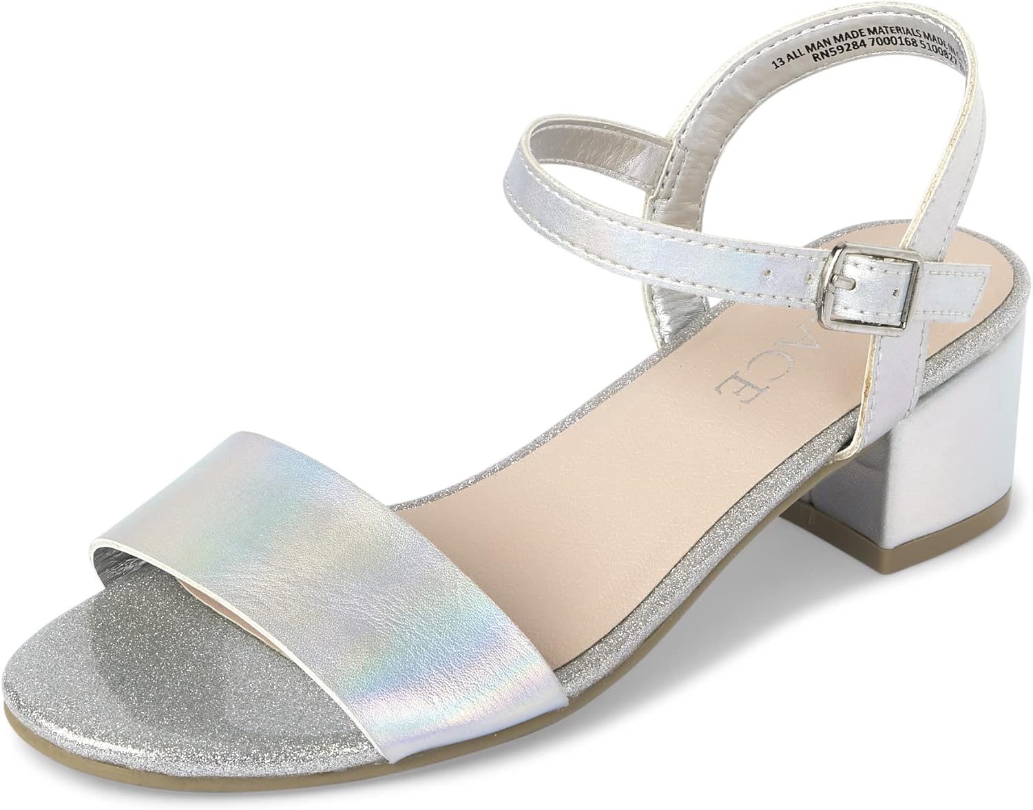 

Детские сандалии The Children's Place для девочек с открытым носком и низким каблуком, Metallic Silver