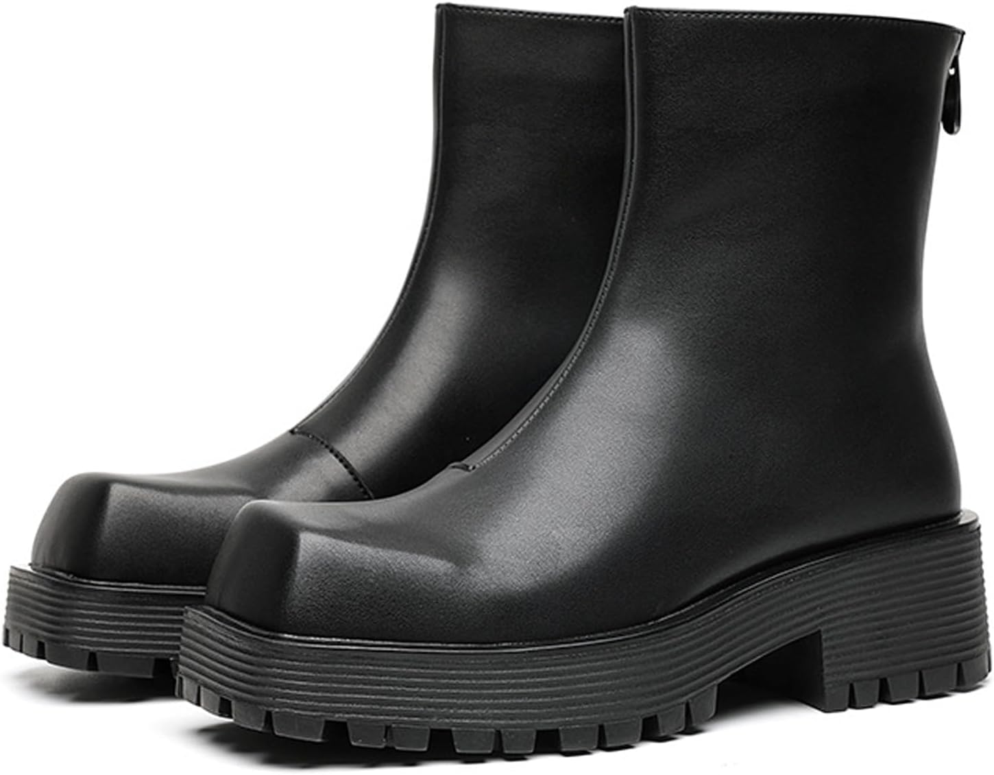 

Мужские кожаные босоножки на платформе с задней молнией, стильные ботинки с квадратным носком и массивным каблуком, деловые ботинки Челси, ретро-ботинки на клиновидном каблуке Ghibhna, черный