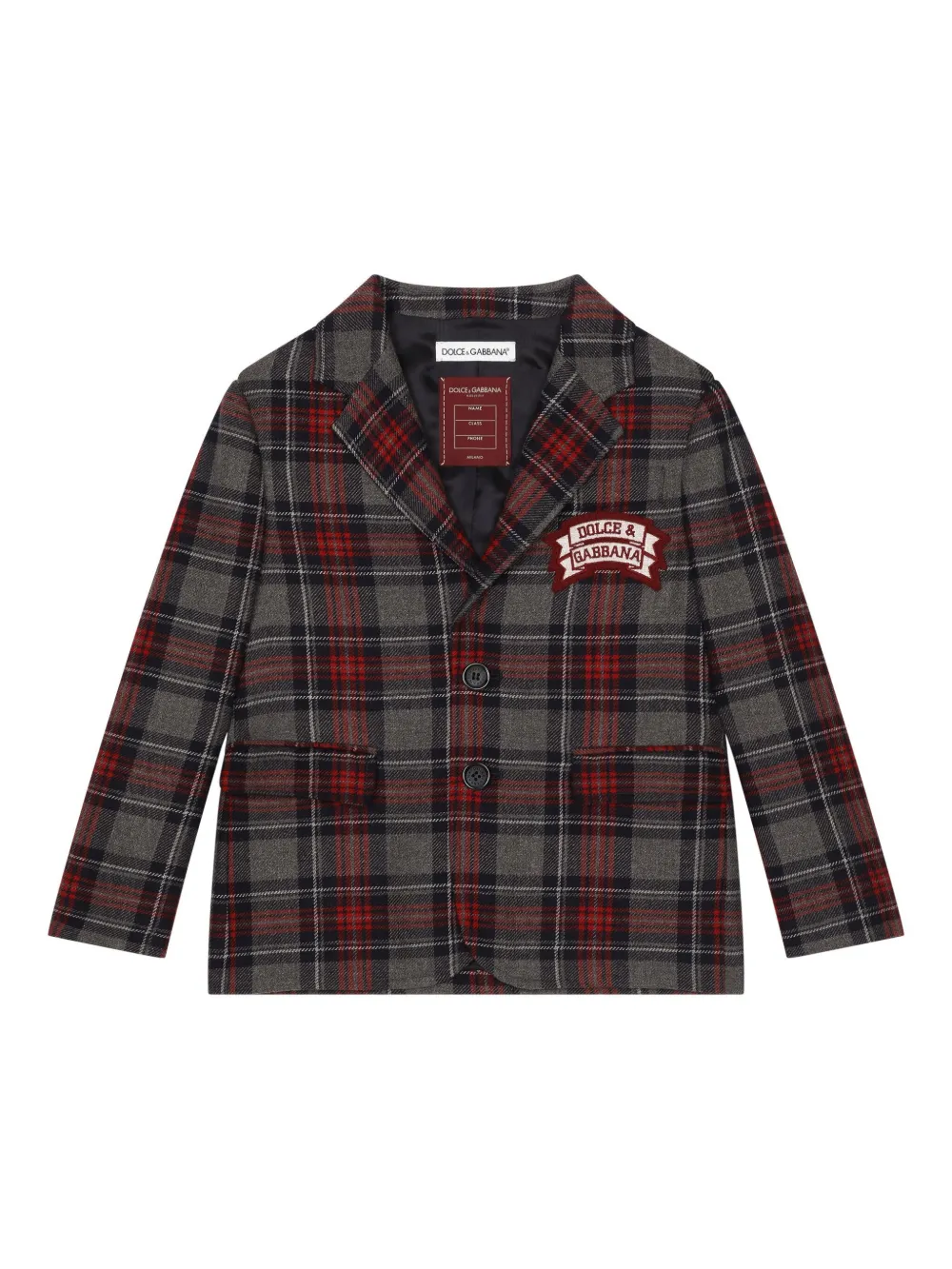 

Однобортный блейзер с нашивкой-логотипом Dolce & Gabbana Kids, серый