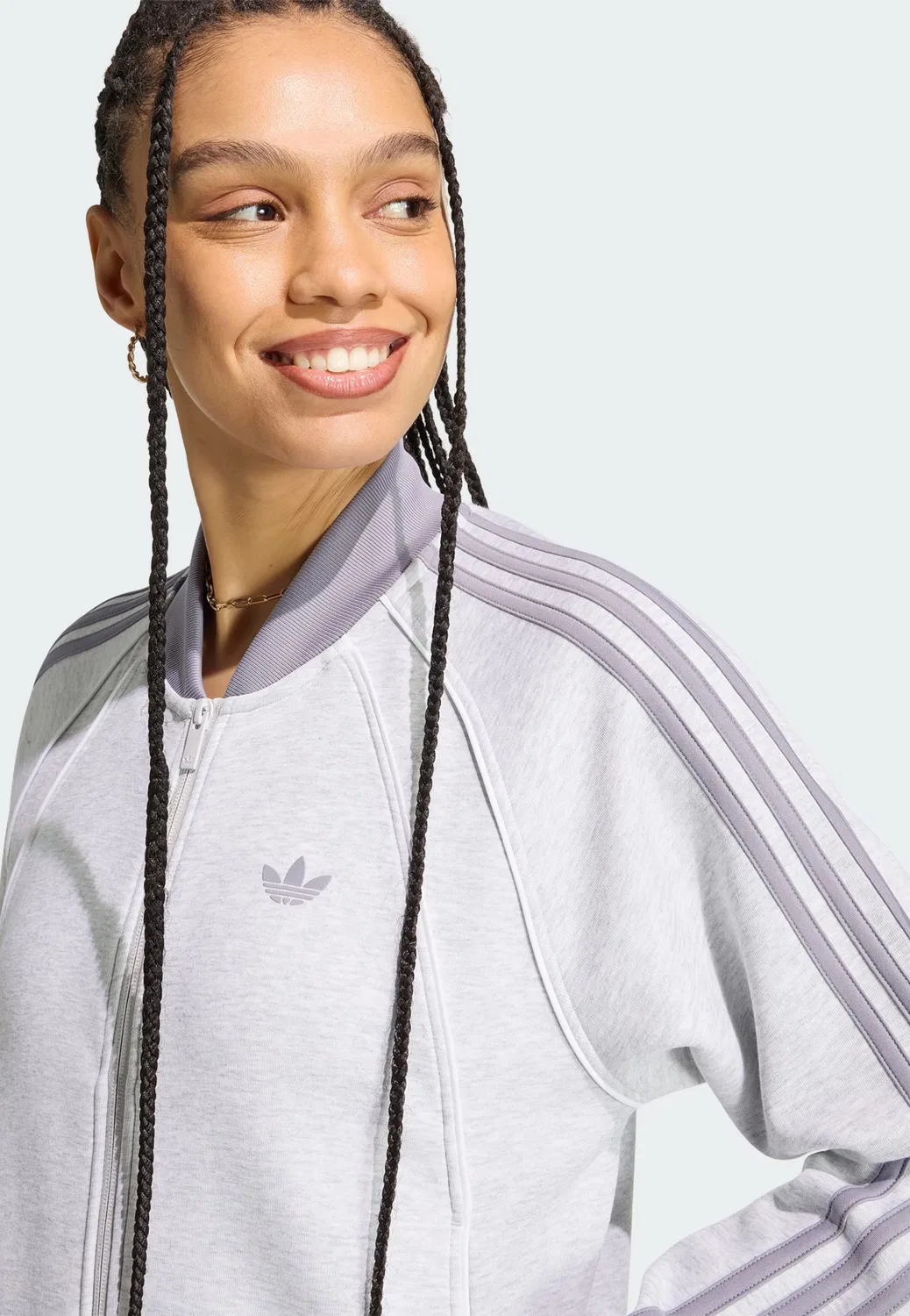 Худи на молнии Adidas Originals серого цвета — фото 4