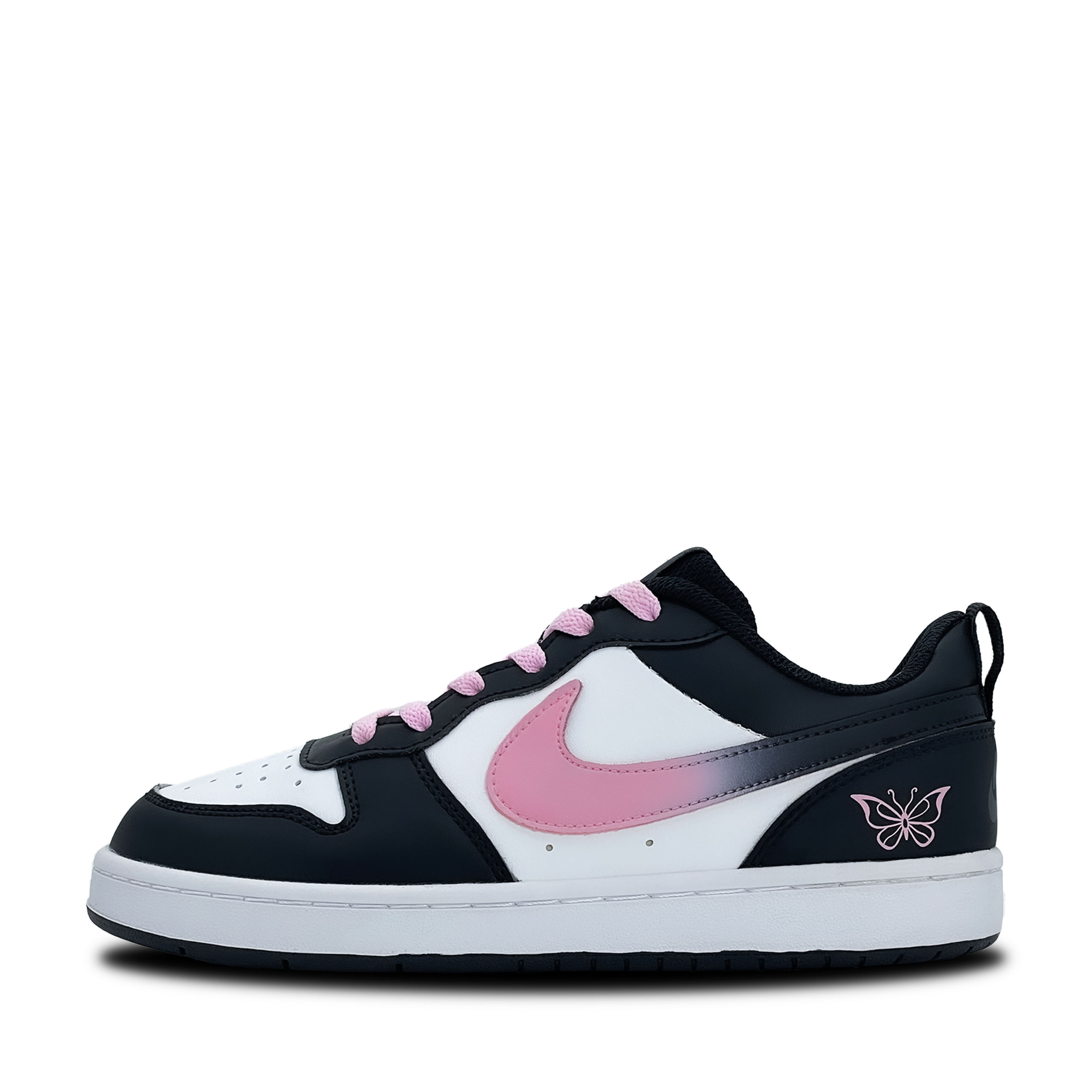

Nike Court borough low 2 нескользящие устойчивые к истиранию низкие кроссовки для скейтбординга black white pink kids'
