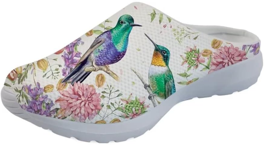 

Кроссовки Forchrinse Blue Dolphin для женщин с эластичной вставкой, мужские садовые сабо с поддержкой свода, повседневная обувь, тапочки для дома, сандалии, легкие, Hummingbird Peony