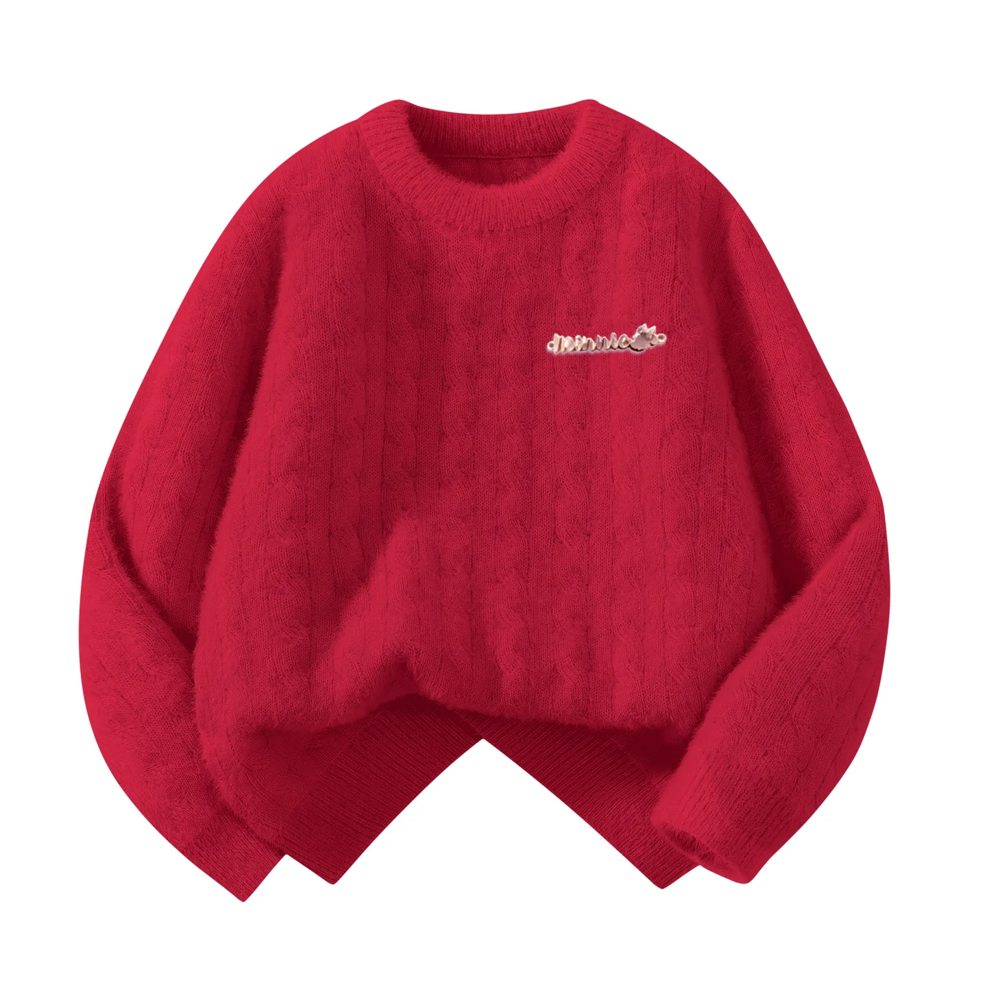 Детский свитер с круглым вырезом утепленный Disney, [Thickened Thermal]Di-Long Metal Label K Red