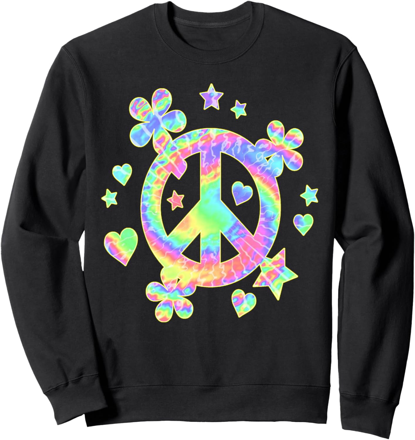 

Милая толстовка с рисунком в стиле тай-дай: знак мира, любовь, яркие цвета, хиппи, цветы Rainbow Retro Groove Tie-Dye Apparel, черный