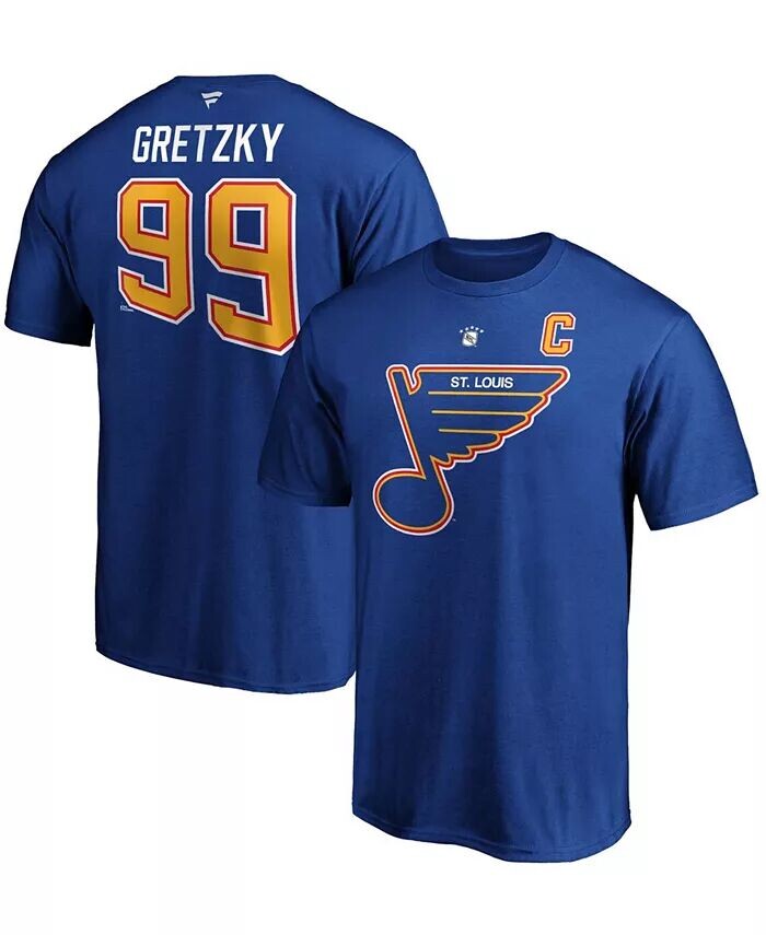 

Мужская синяя футболка с именем и номером игрока Wayne Gretzky St. Louis Blues Authentic Stack Fanatics