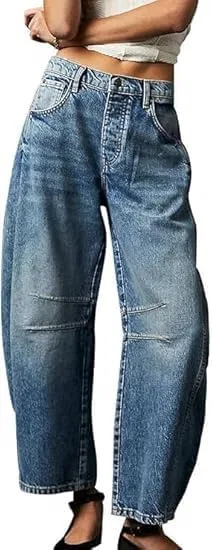 Джинсы с цветочным принтом Barrel Jeans, Blue