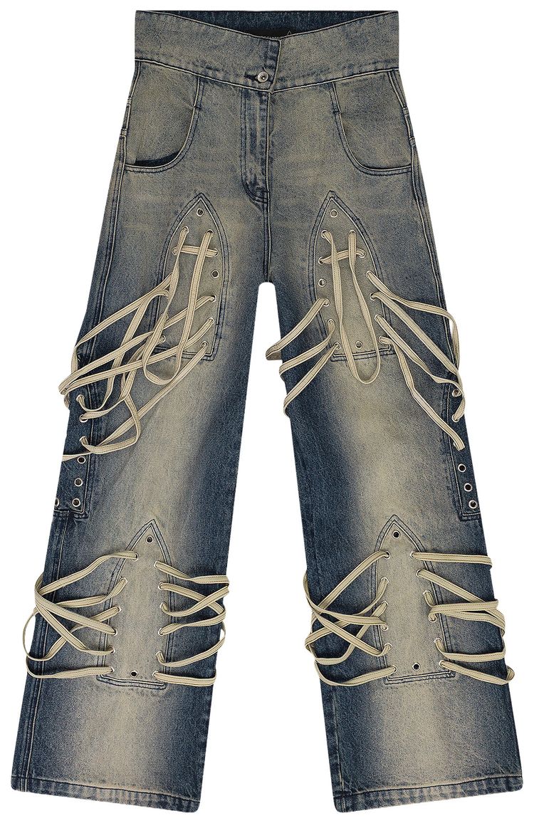 

Джинсы Who Decides War Laced Stained Wide Leg Jeans, синий