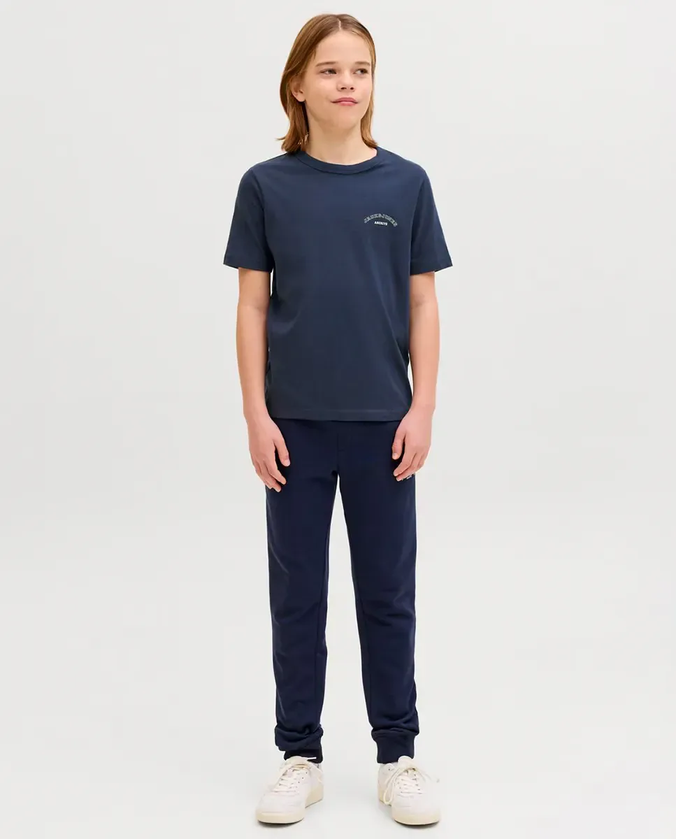 Детская футболка с коротким рукавом и маленьким боковым принтом Jack & Jones, темно-синий — фото 2