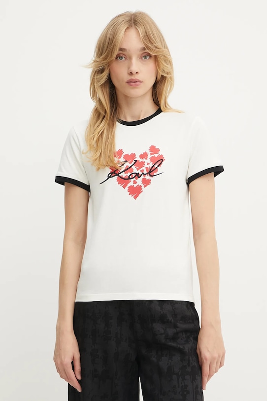 

Хлопковая футболка Karl Lagerfeld, бежевый