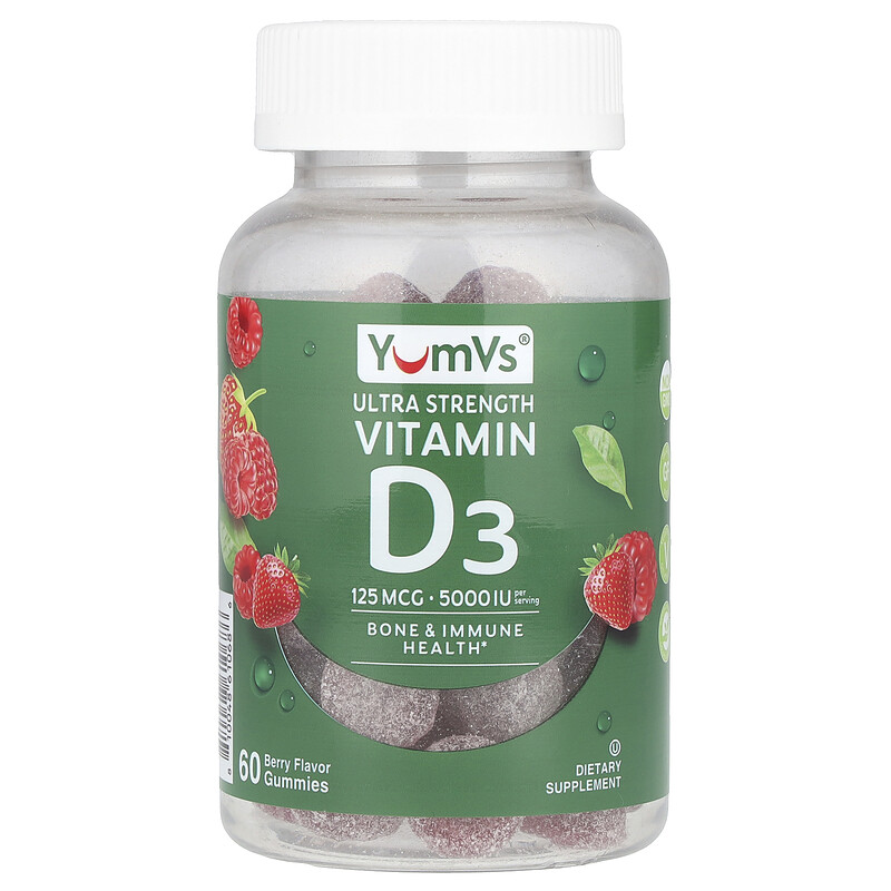 

YumVs, Витамин D3, ягоды, 2500 МЕ, 60 жевательных таблеток