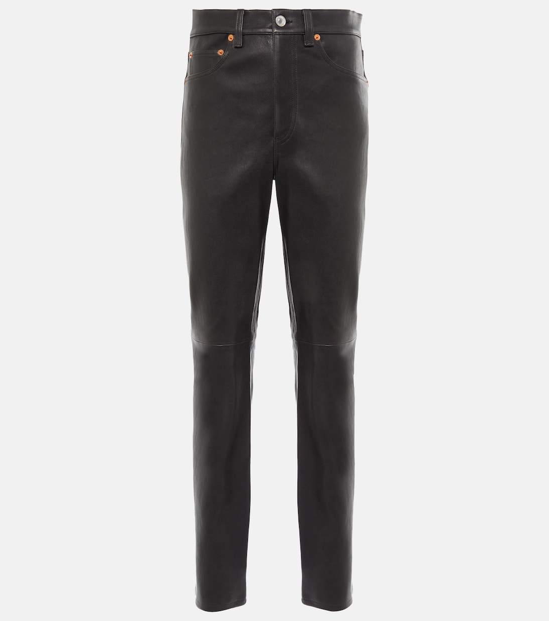 

Прямые кожаные брюки с высокой талией в стиле 70-х Re/Done, Black Leather
