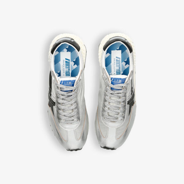 Мужские низкие кроссовки marathon runner из кожи и сетки Golden Goose, серебряный — фото 2