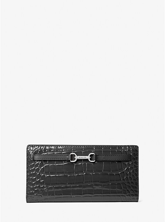 

Большой лаковый кошелек Carson с тиснением под крокодила Michael Kors, черный