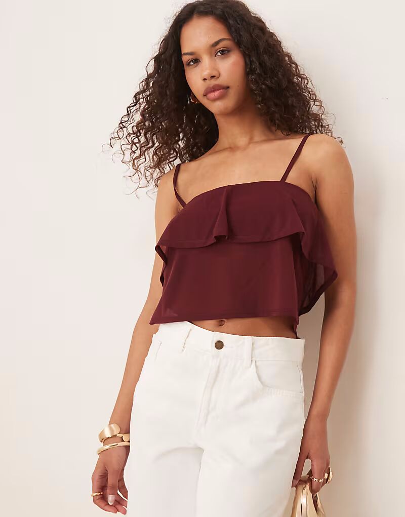 

Топ на бретельках ASOS DESIGN из сетчатой ​​ткани бордового цвета