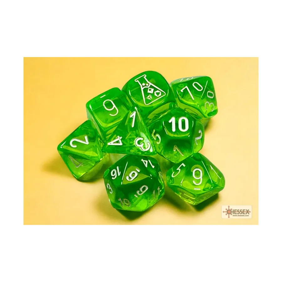 

Poly Set Translucent Rad Green с белым (8), Dice - Lab - Poly Sets (Chessex)
