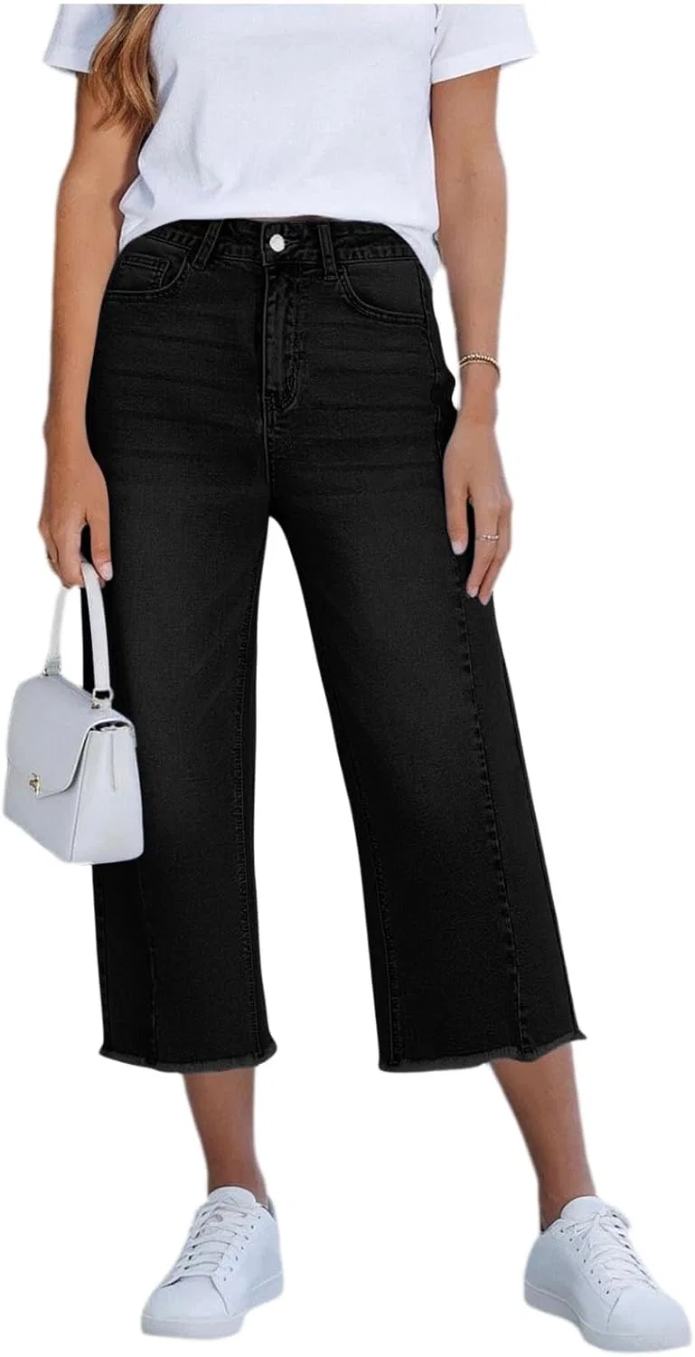 Джинсы прямые с необработанным краем, High Waisted, черный
