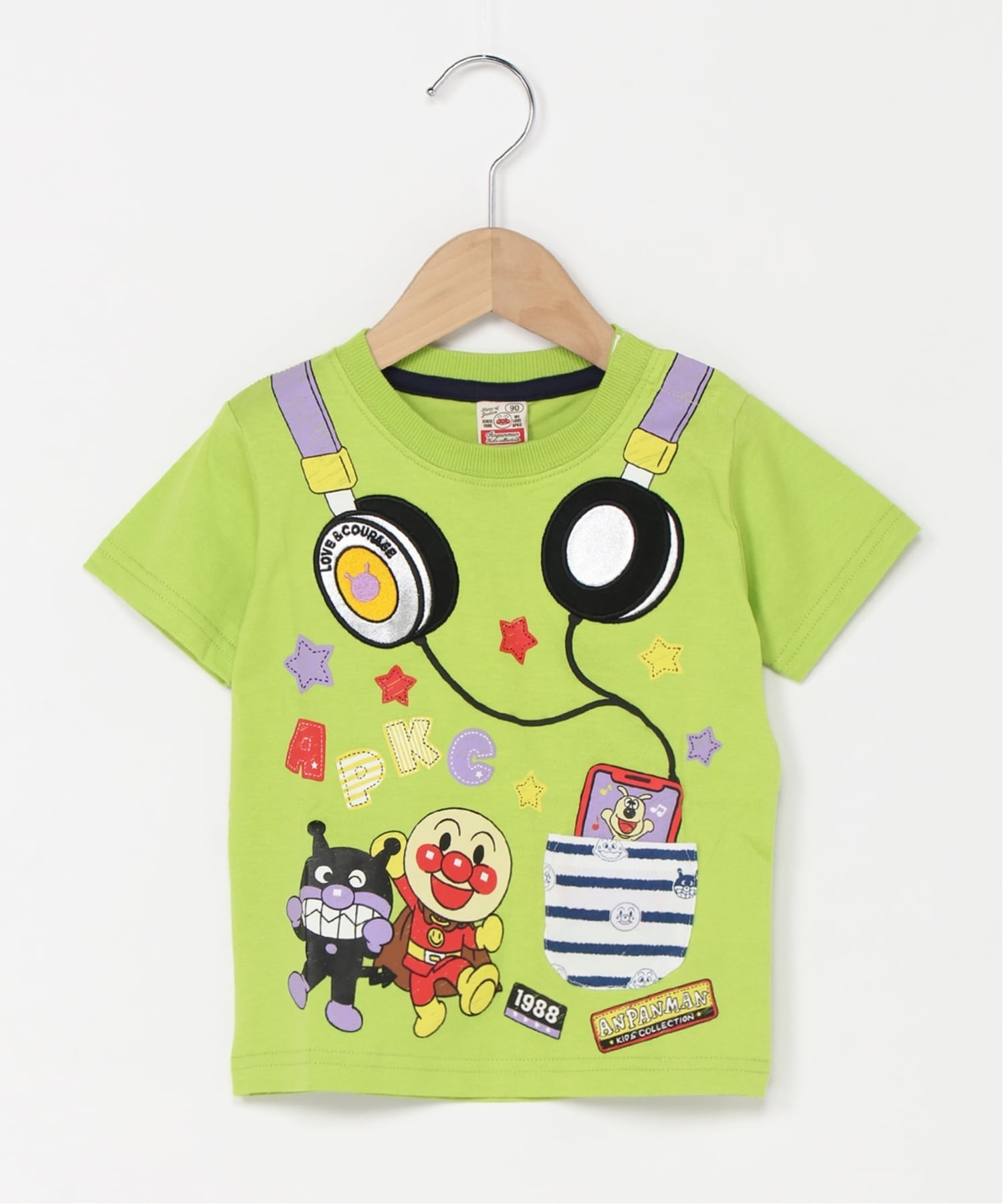 Детская коллекция ANPANMAN/(K) Футболка с коротким рукавом и аппликацией в виде наушников Anpanman Kids Collection, lime