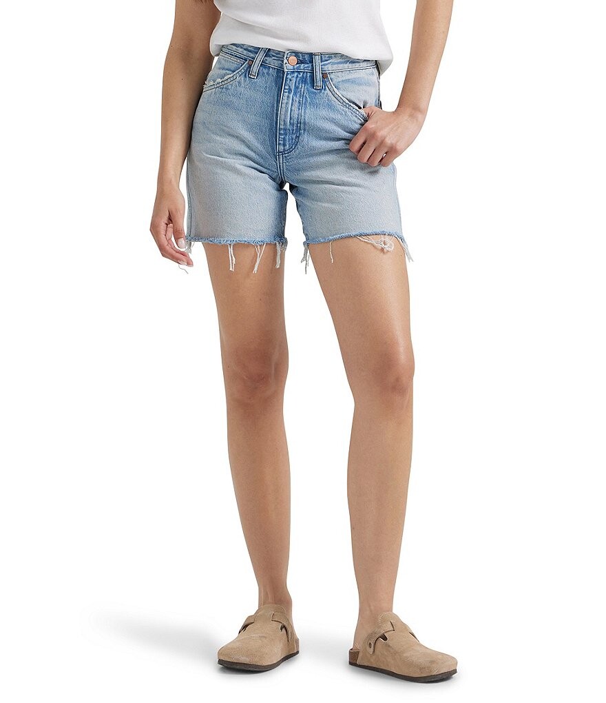 

Джинсовые шорты Wrangler Cowboy с высокой посадкой и необработанным краем, синий