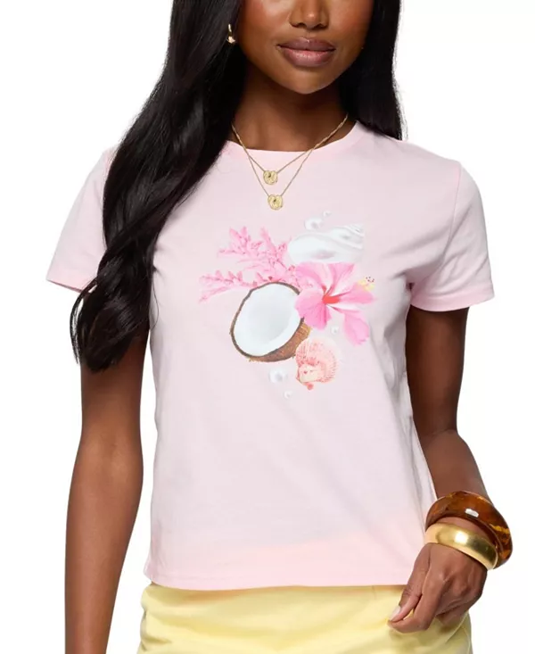 

Футболка с изображением побережья «Ocean's calling» Edikted, розовый