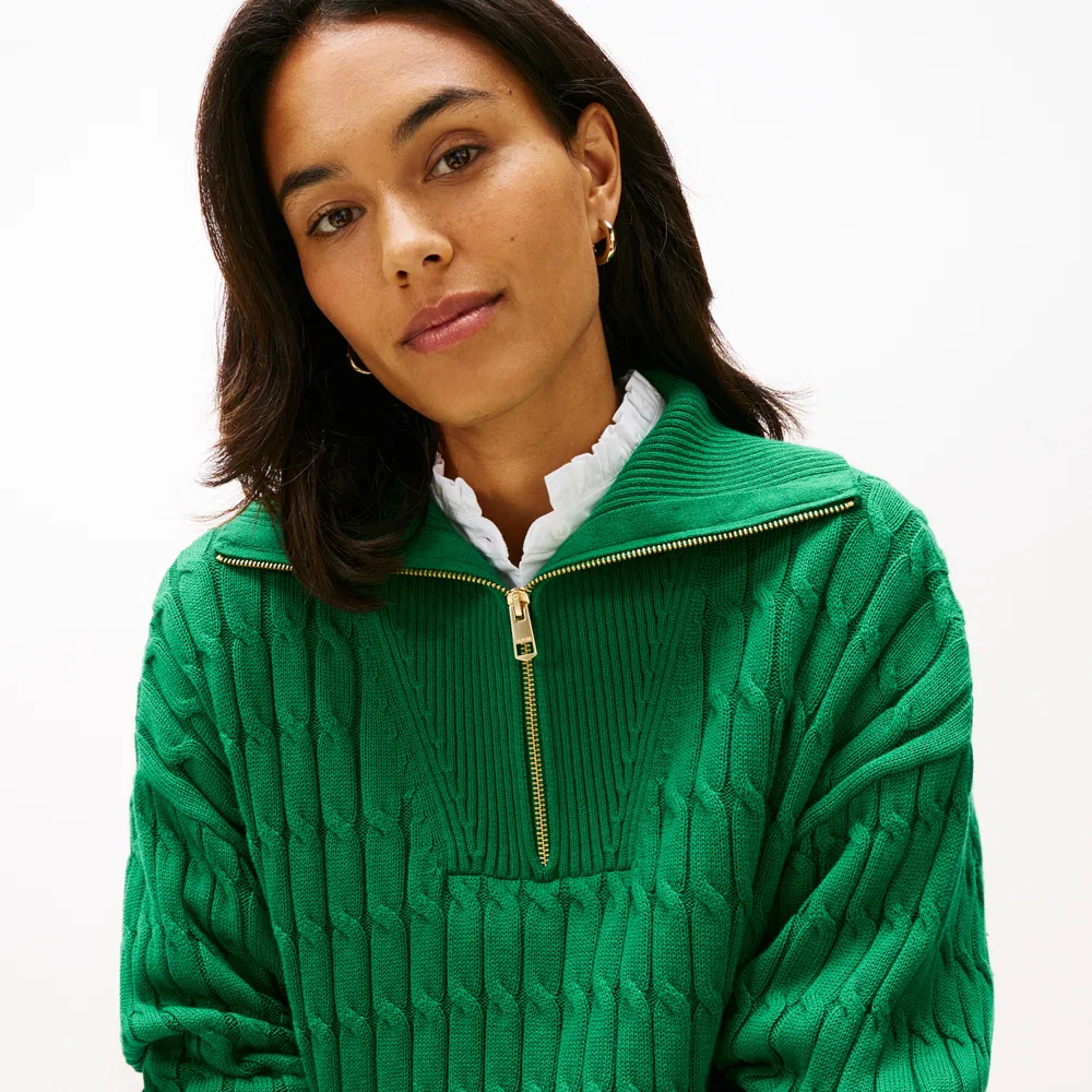 Женский хлопковый свитер на молнии зелёный от Tommy Hilfiger Women