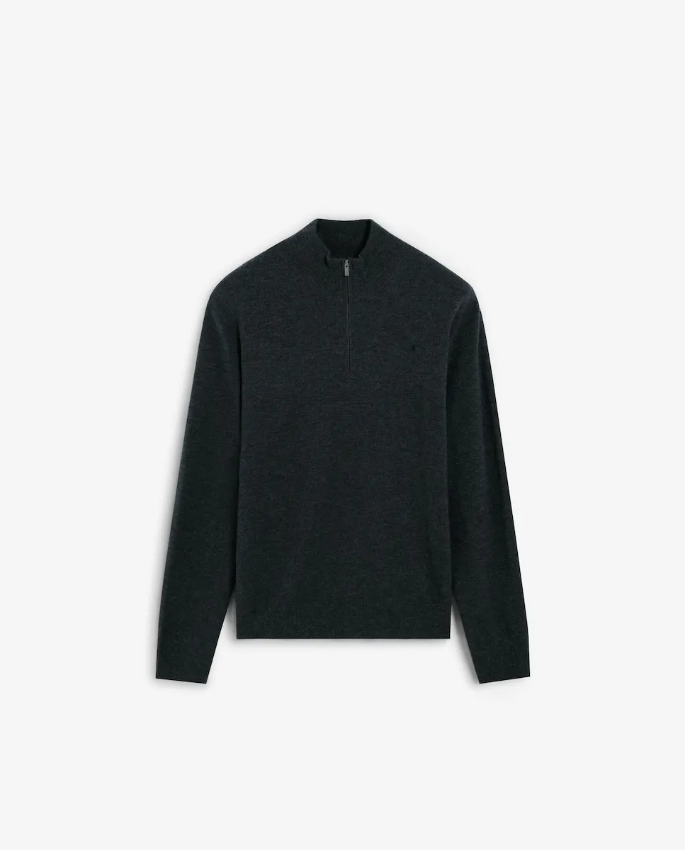 

Мужской шерстяной свитер с воротником на молнии до половины Scalpers, темно-серый