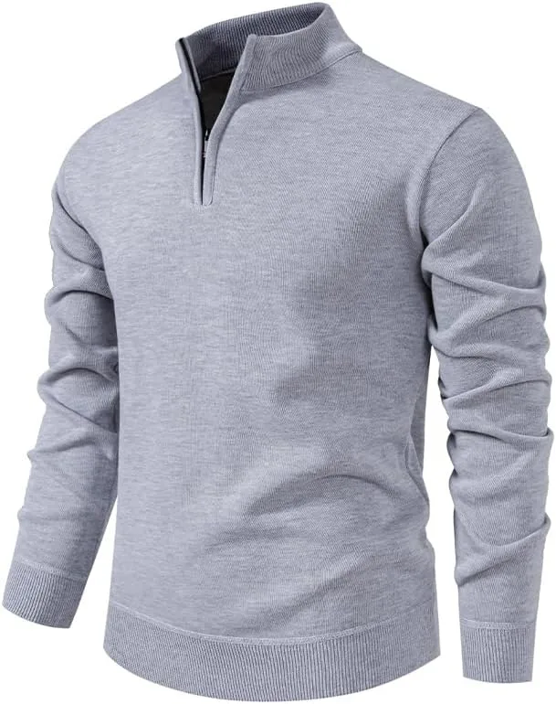 Мужской свитер с четвертью молнией, casual, slim fit, с воротником-поло — фото 2