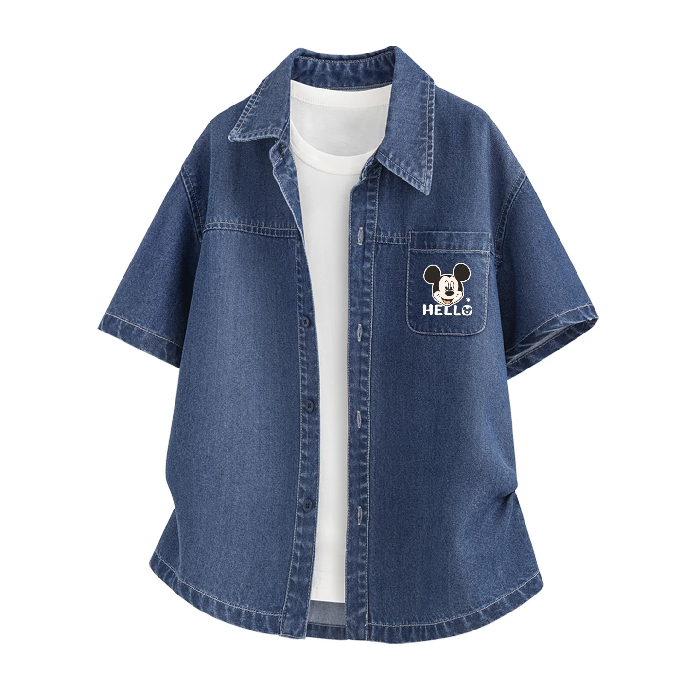 Детская джинсовая рубашка с круглым вырезом Disney, Disney 28 Mickey Mouse K Denim Light Blue — фото 3